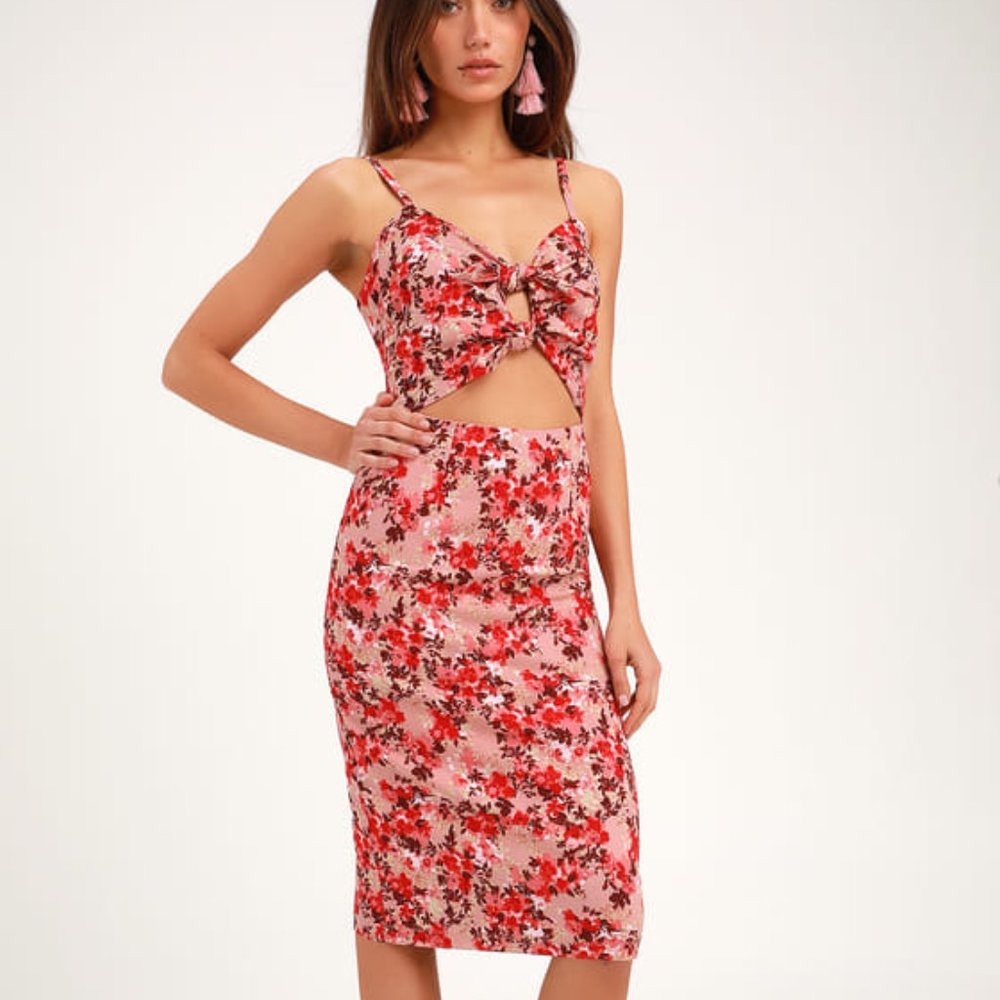 Victoria Mauve Pink Floral Print Tie-Front Cutout